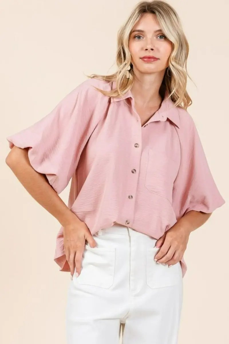 Mittoshop Airflow Short Bubble Sleeve Button Down Shirt - Love Salve